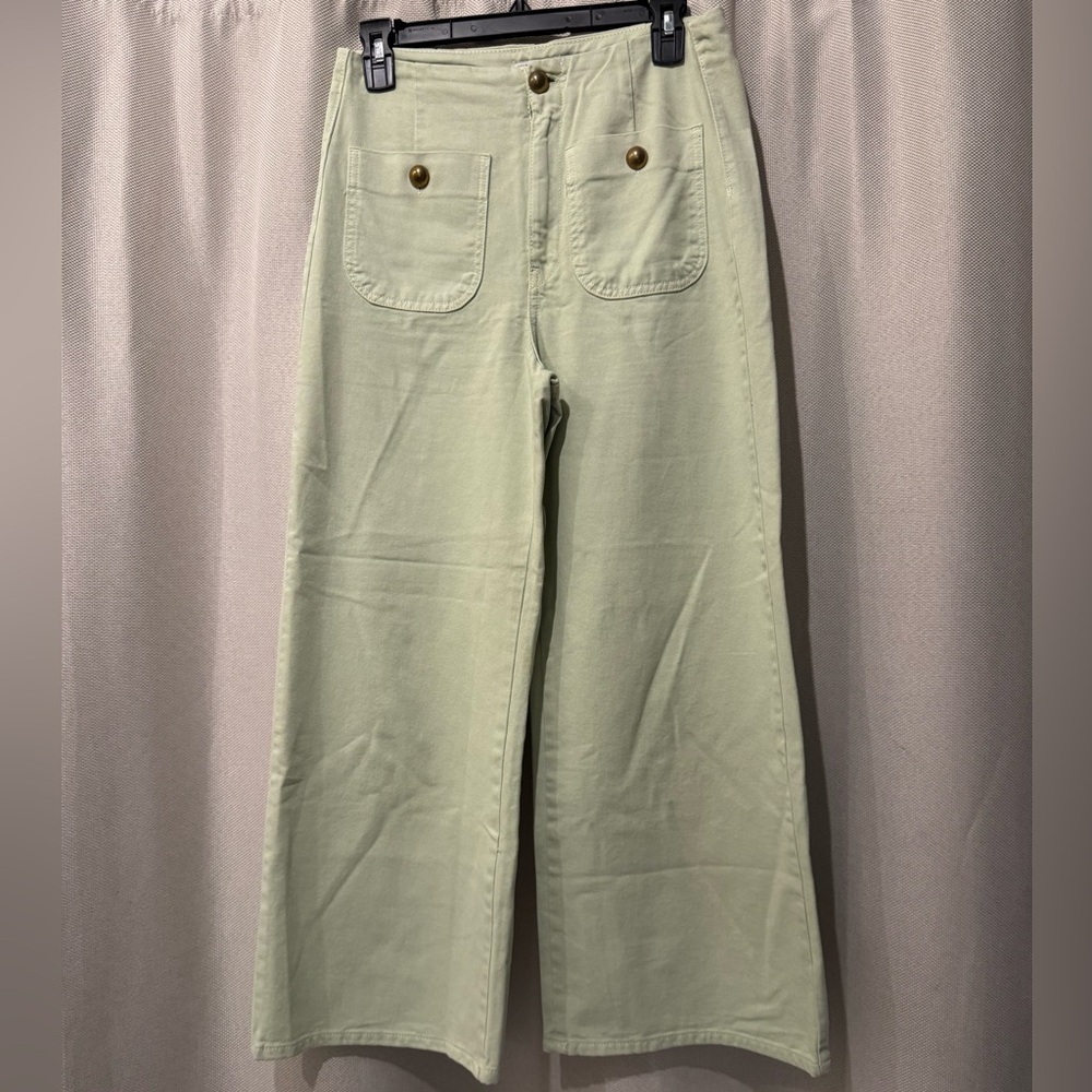 Zara Light Green High Rise Wide Leg Cropped Jeans Size 4 - Picture 4 of 8